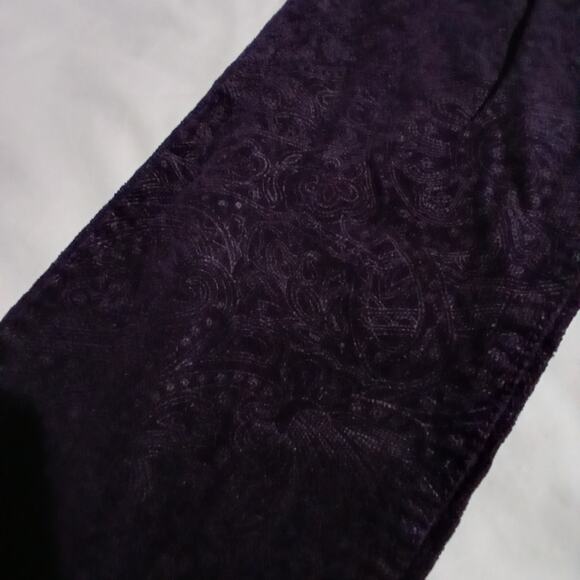 Elle Women's 16R Deep Purple (almost black) Paisley Printed Corduroy Pants - Picture 2 of 15